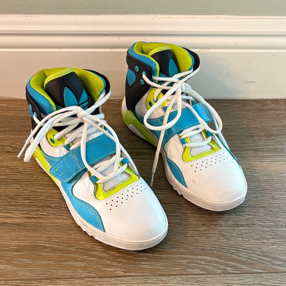 Adidas Women’s High-Top Sneakers - Blue, White, and Yellow